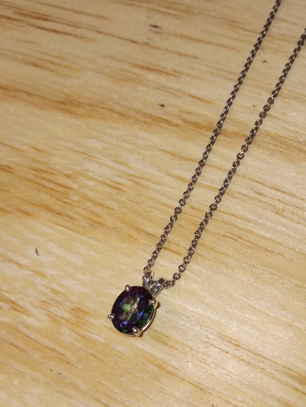Mystic Topaz Oval Pendant Necklace - Silver Chain